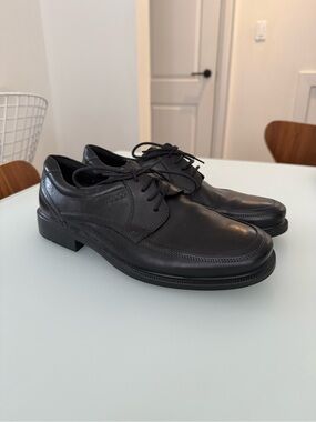 Ecco Men's Black Leather Bike Toe Derby Shoes